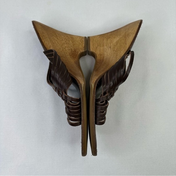 𝅺MICHAEL Michael Kors Brown Woven Leather Wedge Open Toe Sandal 9 - Picture 6 of 12